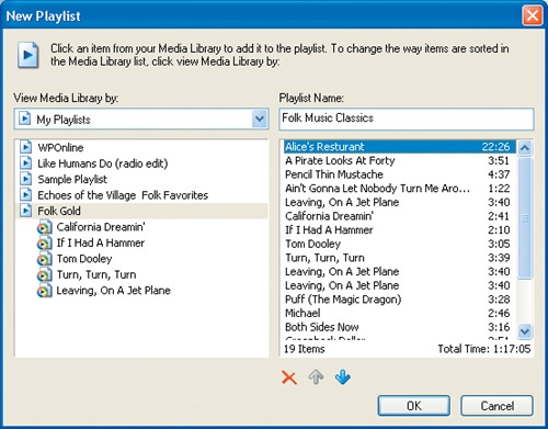 Create new playlists using the New Playlist dialog box.