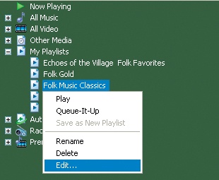 Right-click the playlist to edit it.