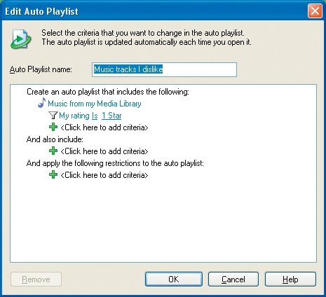 Use the Edit Auto Playlist dialog box to edit the grouping criteria for auto playlists.