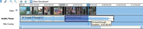 Trimming clips is achieved by dragging the clip on the Timeline.