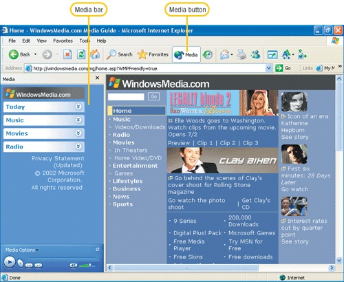 The Media bar is a new feature of Internet Explorer 6. The Media button on the Standard Buttons toolbar can be used to show or hide it.