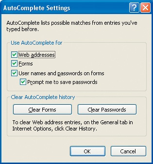 You can use AutoComplete to enter Web addresses, information on forms, and user names and passwords.