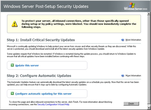 The Windows Server Post-Setup Security Updates window