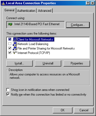 The General tab of the Local Area Connection Properties dialog box