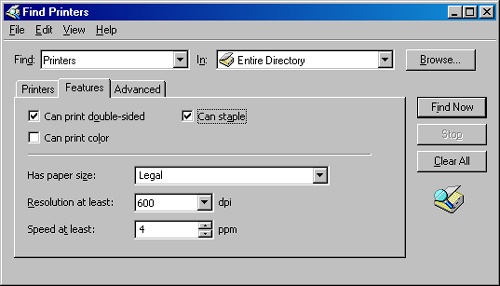 Searching for printers in Active Directory using specific criteria