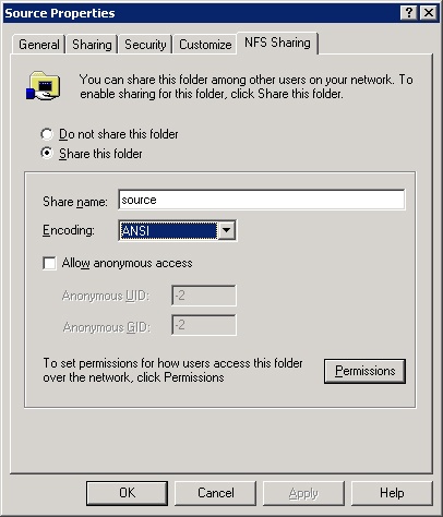 Creating the NFS Share from Windows Explorer