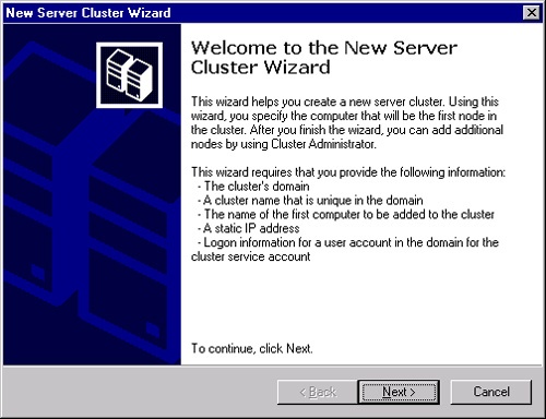 The New Server Cluster Wizard