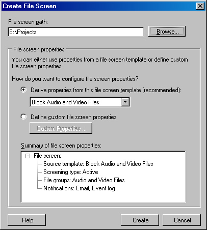 The Create File Screen dialog box