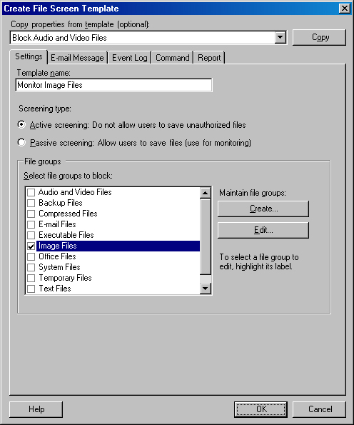 The Create File Screen Template dialog box