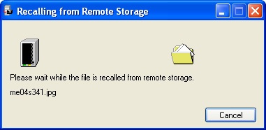 The Recalling From Remote Storage dialog box