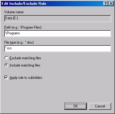 The Edit Include/Exclude Rule dialog box