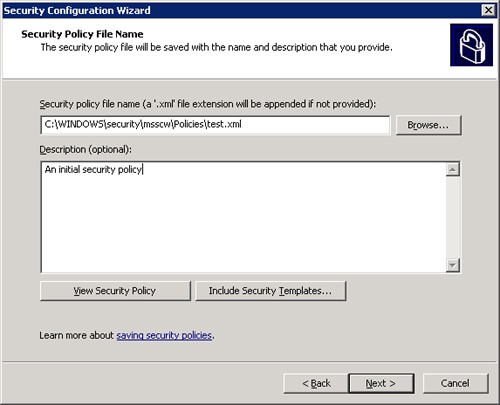 Writing the security policy to a file