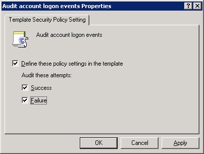 The dialog box for the Audit Account Logon Events attribute