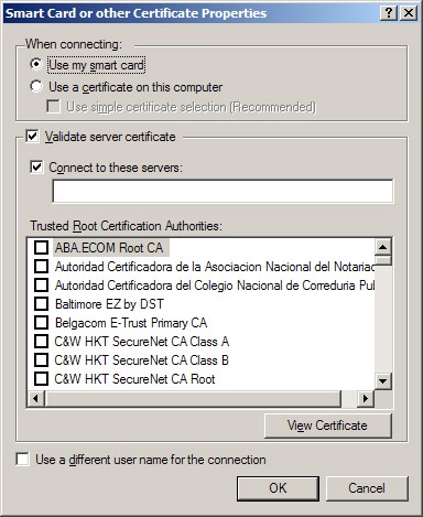 Setting properties for smart card or certificate authentication