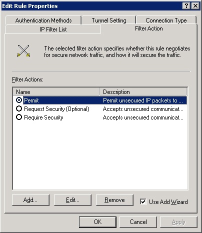 The Filter Action tab of the Edit Rule Properties dialog box