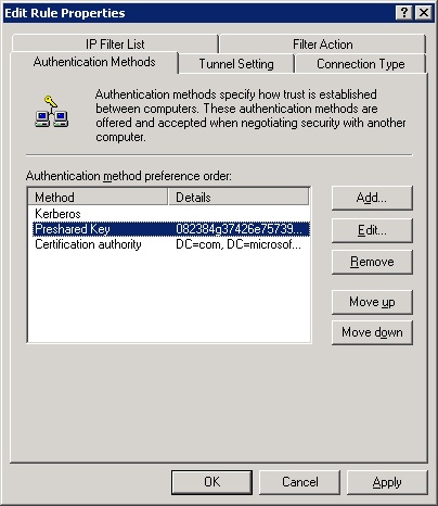 The Authentication Methods tab of the Edit Rule Properties dialog box