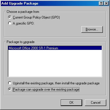 The Add Upgrade Package dialog box