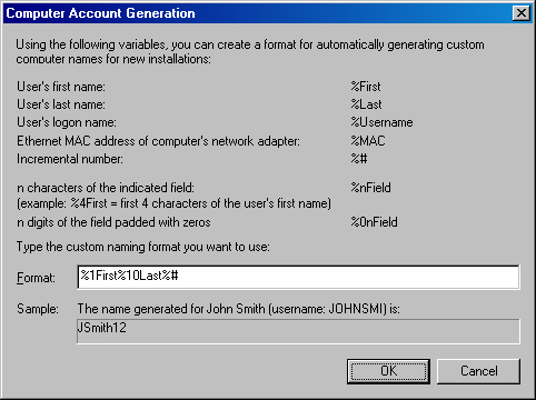 Defining a customized computer-naming format