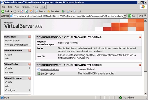 Configuring the "Internal Network" Virtual Network Properties