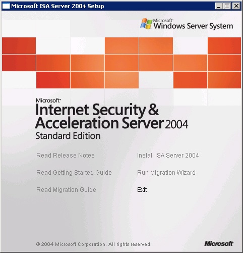 The ISA Server 2004 installation menu