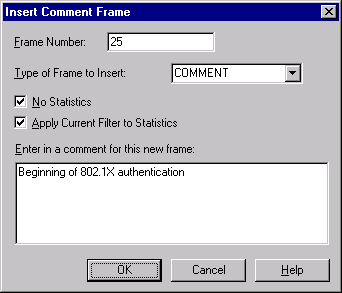 The Insert Comment Frame dialog box
