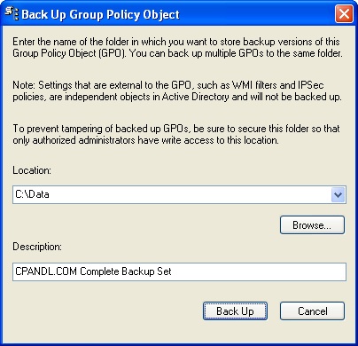 Specifying the backup location and description