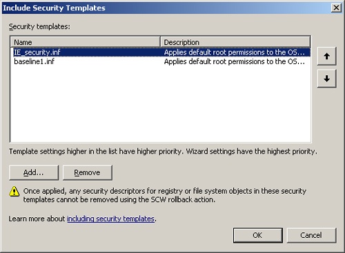 Prioritizing security templates that are imported into the Security Configuration Wizard