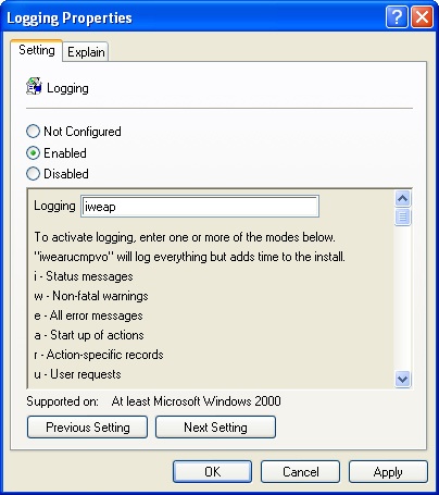 Configuring the installer logging options