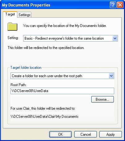 Configuring basic folder redirection