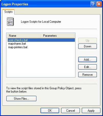 Current logon or logoff scripts are listed in order of priority