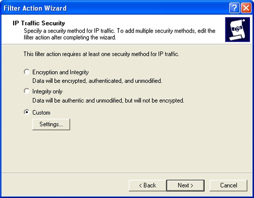 Choosing the security method for the filter action