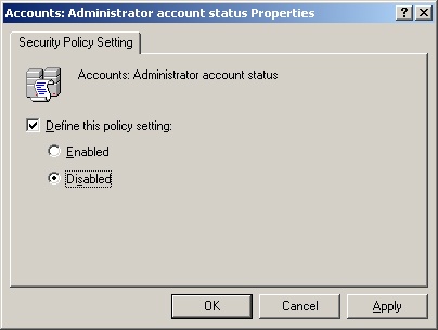 Disabling the Administrator account for clients and servers