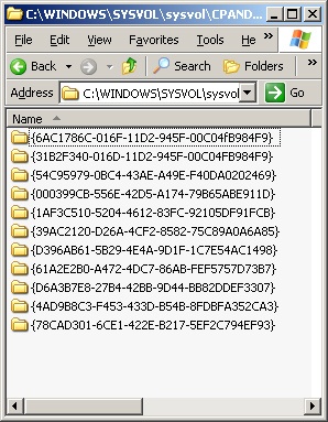 GPO files under the Policies subfolder and categorized by GUID