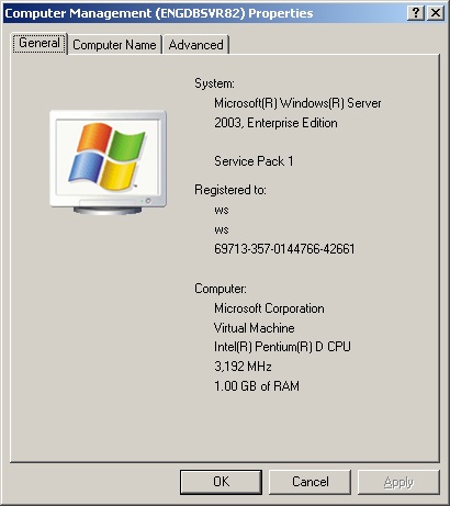 Use the Computer Management Properties dialog box to view system properties on the computer to which you are currently connected.