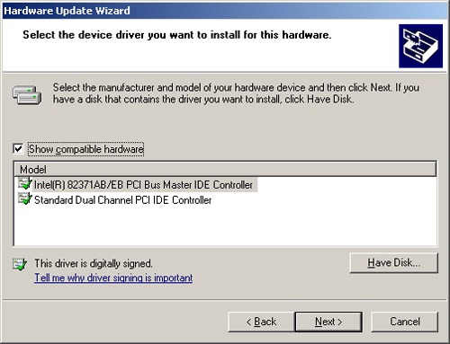 Select the appropriate device driver for the device you’re adding.