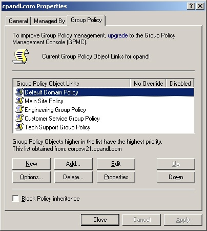 Use the Group Policy tab to create and edit policies.