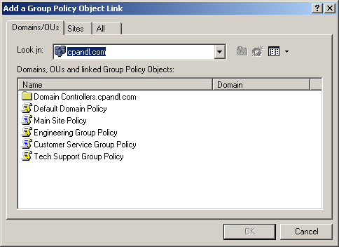 Use the Add A Group Policy Object Link dialog box to link existing policies to new locations without having to recreate the policy definition.