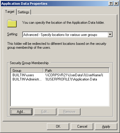 Configure advanced redirection using the Security Group Membership panel.
