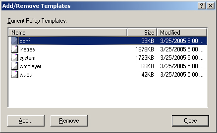 You can use the Add/Remove Templates dialog box to add more templates or remove existing ones.