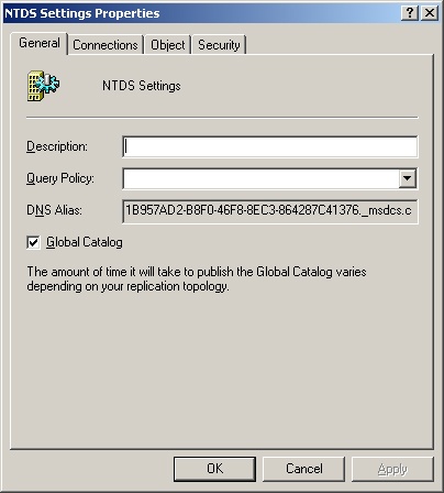 Enable and disable global catalogs through a server’s NTDS settings.