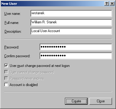 Configuring a local user account is different from configuring a domain user account.
