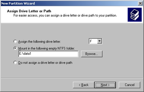 Use the Assign Drive Letter Or Path page to assign a drive letter, mount to an empty folder, or create the partition without assigning a driver letter or path.