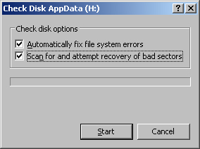 Check Disk is available by clicking the Check Now button in the Properties dialog box. Use it to check a disk for errors and repair them, if you wish.