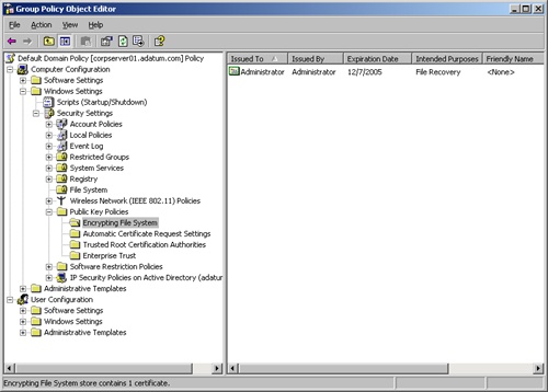 You use the Encrypting File System node to view, assign, and delete recovery agents in Group Policy.