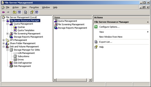Use File Server Resource Manager to manage quotas, file screening, and storage reports.