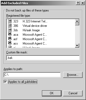 Use the Add Excluded Files dialog box to set file exclusions for users.