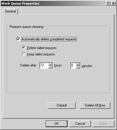 You can control when operations are deleted from the queue by using the Work Queue Properties dialog box.