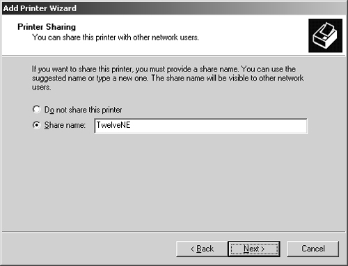 Use the Add Printer Wizard to share the network printer and assign it a name.