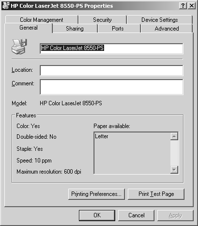 Set printer properties with the Properties dialog box for the printer you want to configure.