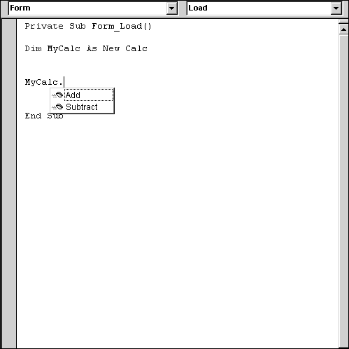 IntelliSense reads Calc's type library and offers some method suggestions.